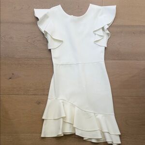 Amanda Uprichard Cream Asymmetrical Ruffle Dress